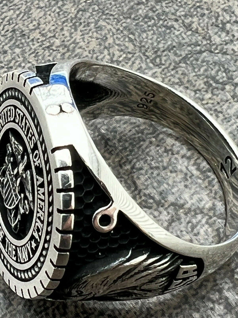 Mens Real Solid 925 Sterling Silver US Navy Military Sailor Army