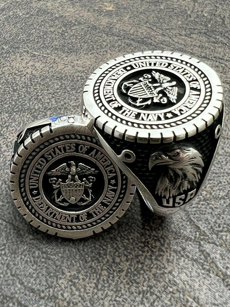 Mens Real Solid 925 Sterling Silver US Navy Military Sailor Army