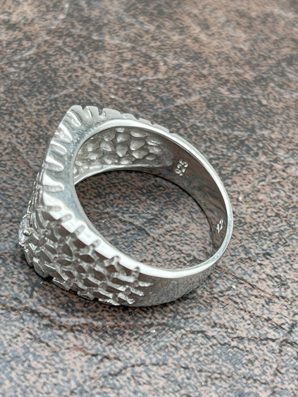 Mens Real Solid Sterling Silver Nugget Ring Solitaire