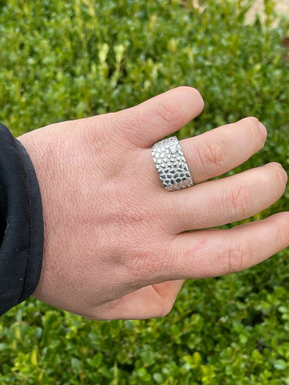 Mens Real Solid Sterling Silver Nugget Ring Solitaire
