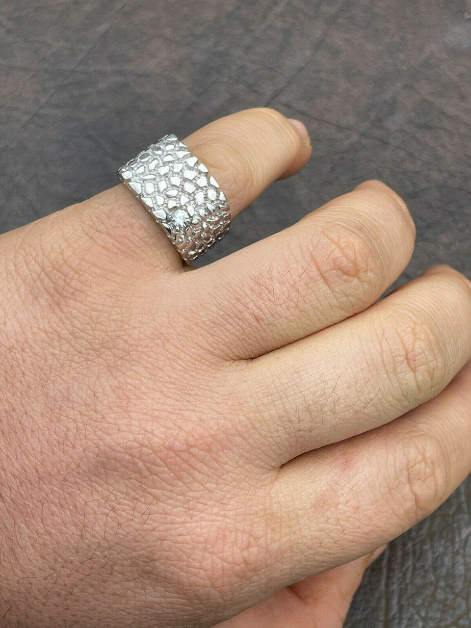 Mens Real Solid Sterling Silver Nugget Ring Solitaire