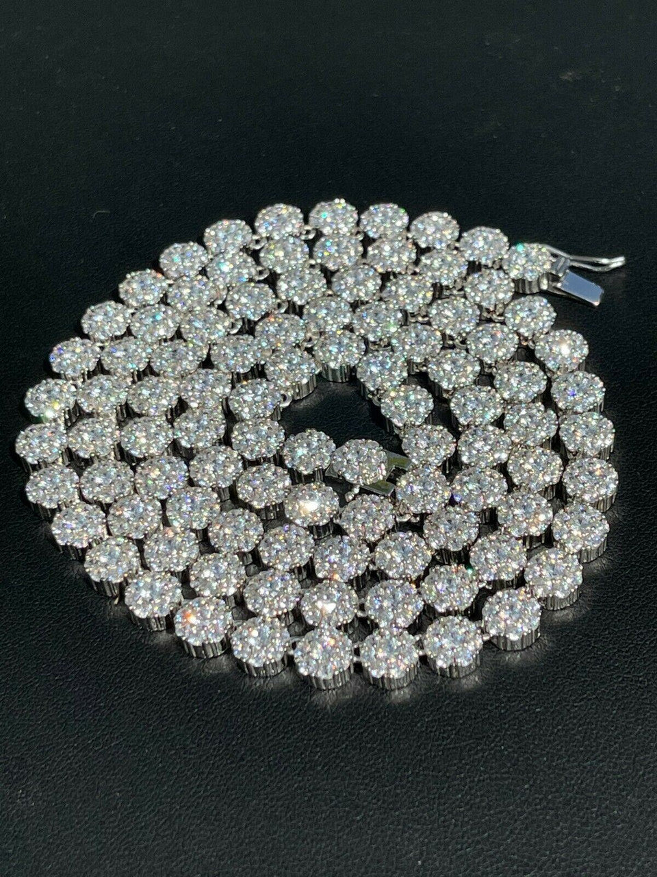 Mens Tennis Chain Real Solid 925 Silver Iced Flooded Out Diamond Hip Hop Cluster