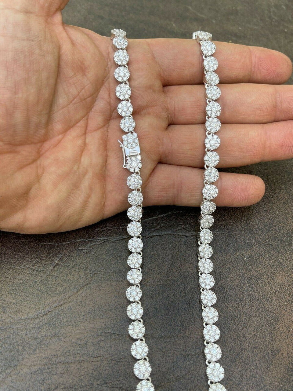 Mens Tennis Chain Real Solid 925 Silver Iced Flooded Out Diamond Hip Hop Cluster