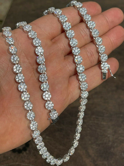 Mens Tennis Chain Real Solid 925 Silver Iced Flooded Out Diamond Hip Hop Cluster
