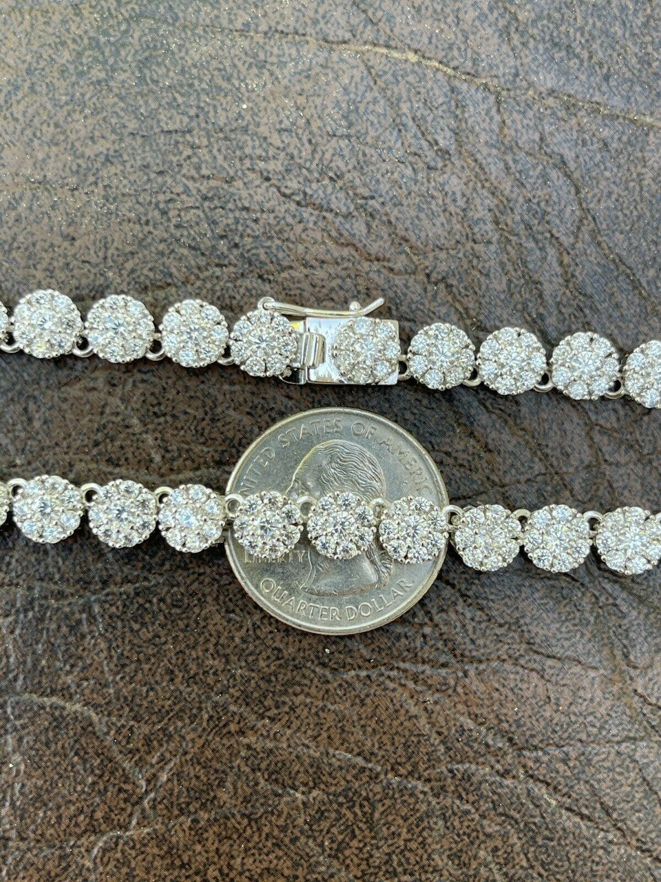 Mens Tennis Chain Real Solid 925 Silver Iced Flooded Out Diamond Hip Hop Cluster