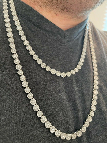 Mens Tennis Chain Real Solid 925 Silver Iced Flooded Out Diamond Hip Hop Cluster
