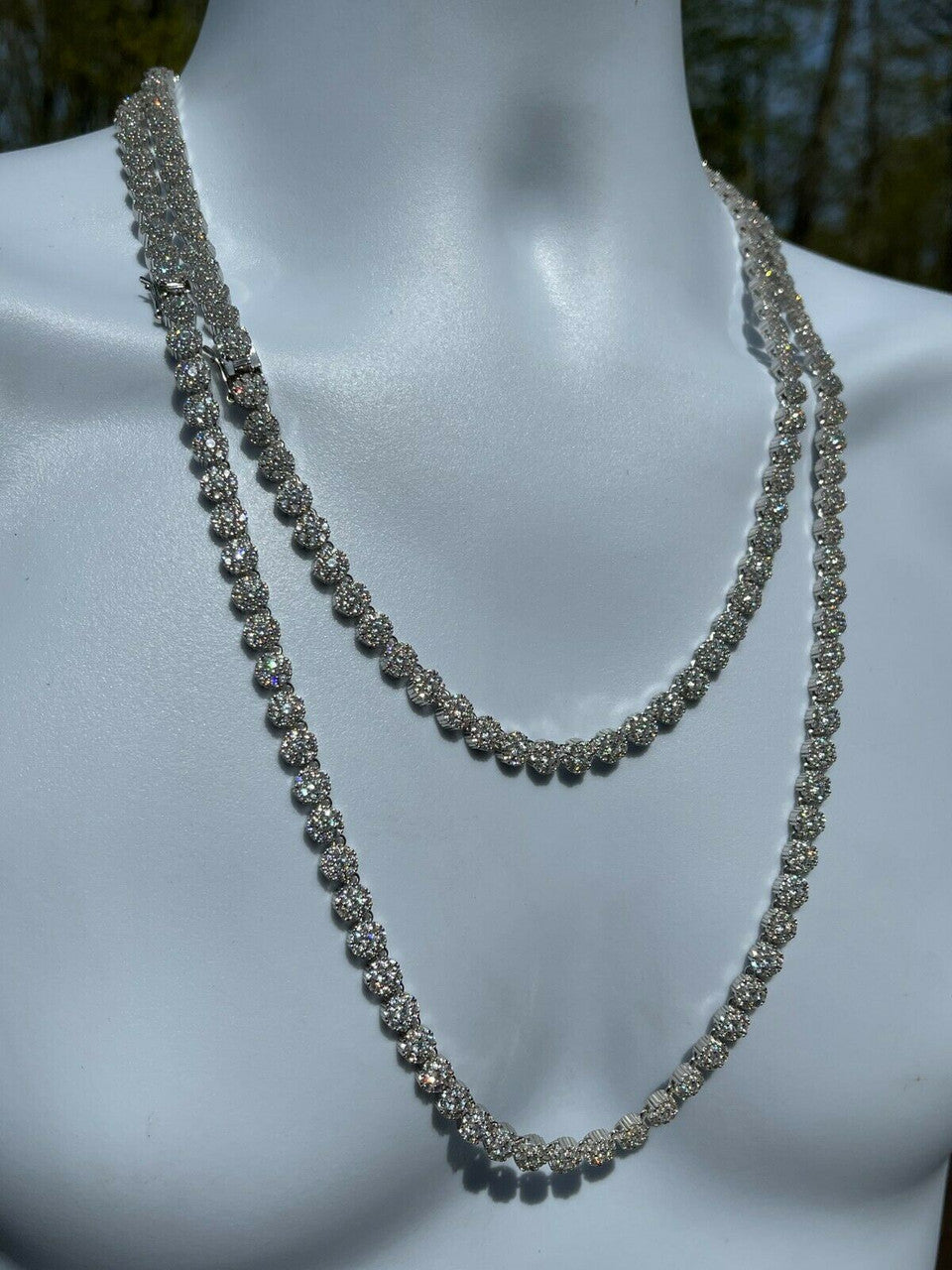 Mens Tennis Chain Real Solid 925 Silver Iced Flooded Out Diamond Hip Hop Cluster