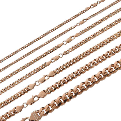 Miami Cuban Link Chain Necklace Lobster Clasp - 14k Rose Gold Vermeil 925 Sterling Silver - 16"-30" - 2mm-12mm