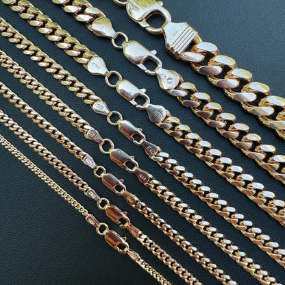 Miami Cuban Link Chain Necklace Lobster Clasp - 14k Rose Gold Vermeil 925 Sterling Silver - 16"-30" - 2mm-12mm