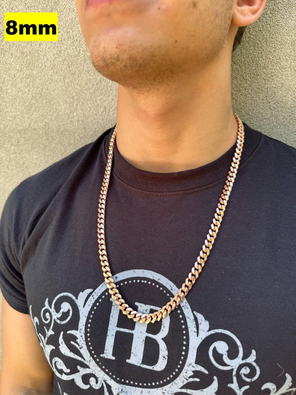 Miami Cuban Link Chain Necklace Lobster Clasp - 14k Rose Gold Vermeil 925 Sterling Silver - 16"-30" - 2mm-12mm