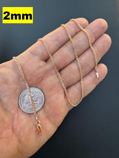 Miami Cuban Link Chain Necklace Lobster Clasp - 14k Rose Gold Vermeil 925 Sterling Silver - 16"-30" - 2mm-12mm