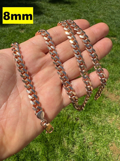 Miami Cuban Link Chain Necklace Lobster Clasp - 14k Rose Gold Vermeil 925 Sterling Silver - 16"-30" - 2mm-12mm