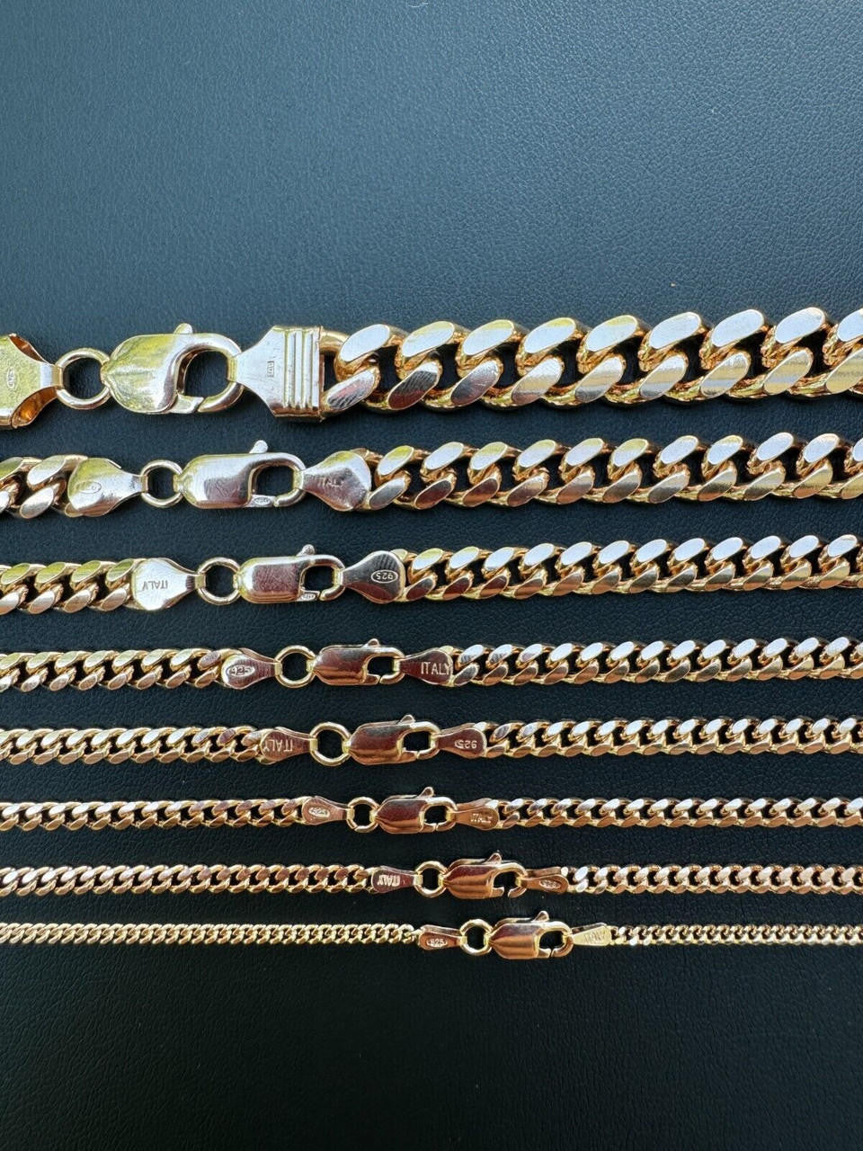 Miami Cuban Link Chain Necklace Lobster Clasp - 14k Rose Gold Vermeil 925 Sterling Silver - 16"-30" - 2mm-12mm