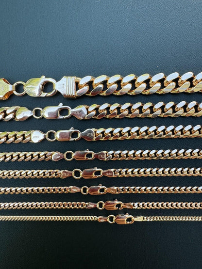 Miami Cuban Link Chain Necklace Lobster Clasp - 14k Rose Gold Vermeil 925 Sterling Silver - 16"-30" - 2mm-12mm