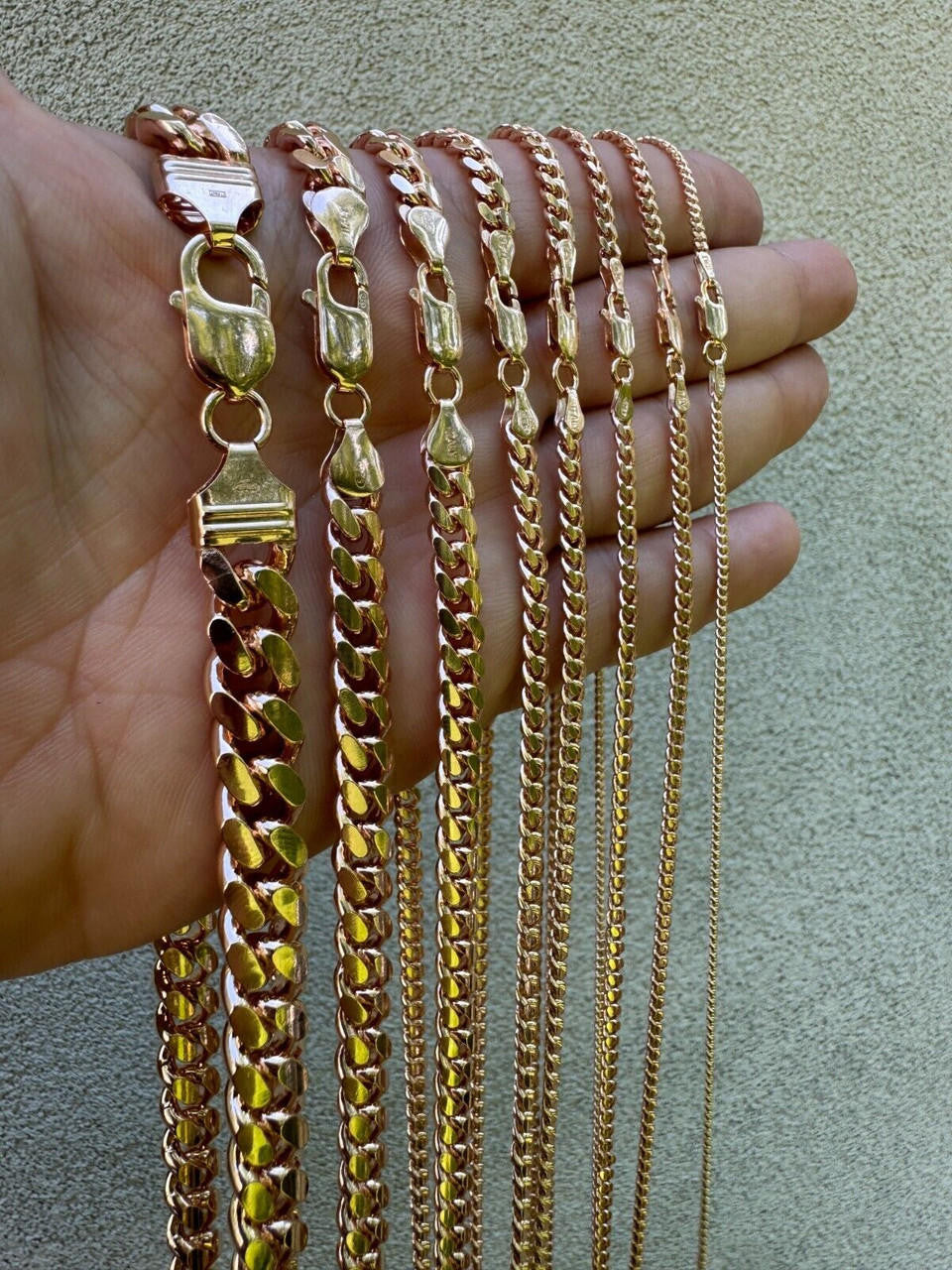 Miami Cuban Link Chain Necklace Lobster Clasp - 14k Rose Gold Vermeil 925 Sterling Silver - 16"-30" - 2mm-12mm