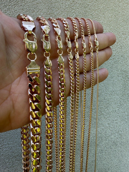 Miami Cuban Link Chain Necklace Lobster Clasp - 14k Rose Gold Vermeil 925 Sterling Silver - 16"-30" - 2mm-12mm