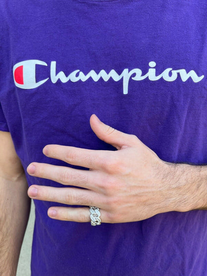 Miami Cuban RING Real Solid 925 Silver Band Pinky Hip Hop Iced Baguette Diamond