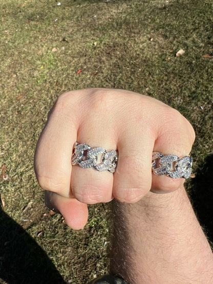 Miami Cuban RING Real Solid 925 Silver Band Pinky Hip Hop Iced Baguette Diamond