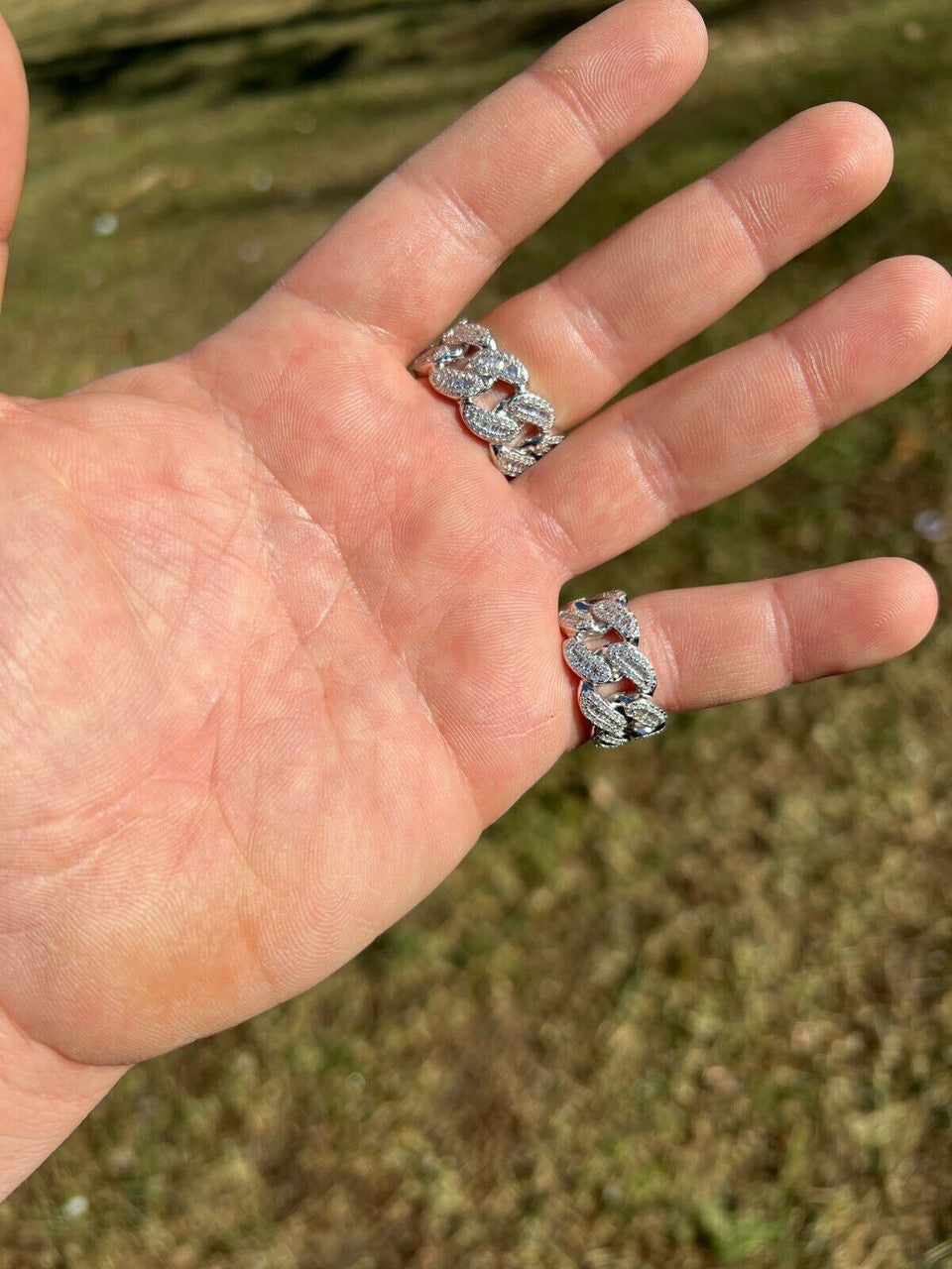 Miami Cuban RING Real Solid 925 Silver Band Pinky Hip Hop Iced Baguette Diamond