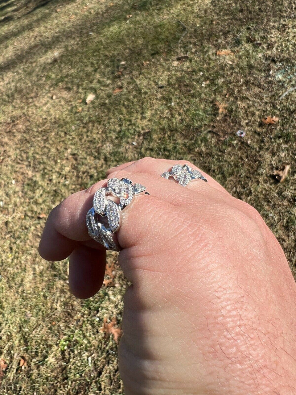 Miami Cuban RING Real Solid 925 Silver Band Pinky Hip Hop Iced Baguette Diamond