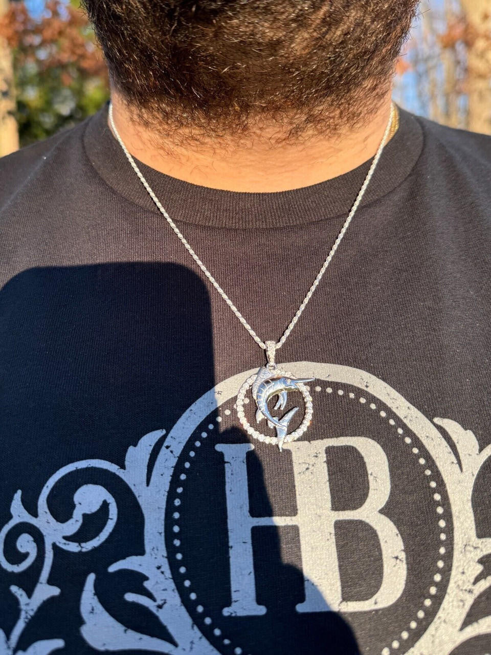 MOISSANITE 925 Silver / Gold Iced Swordfish Fishing Pendant Marlin Fish Necklace