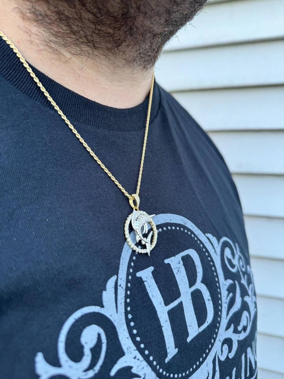 MOISSANITE 925 Silver / Gold Iced Swordfish Fishing Pendant Marlin Fish Necklace