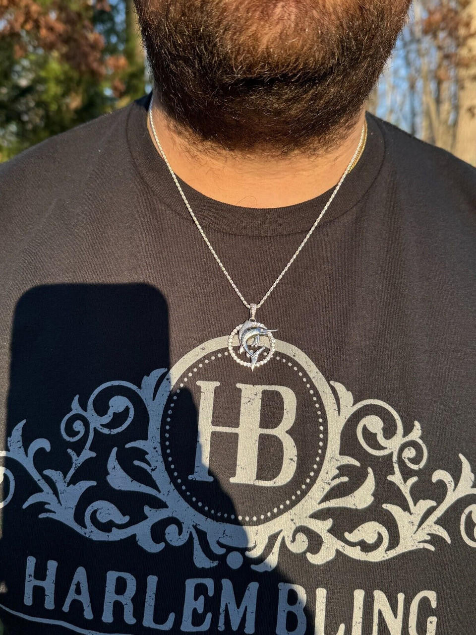 MOISSANITE 925 Silver / Gold Iced Swordfish Fishing Pendant Marlin Fish Necklace