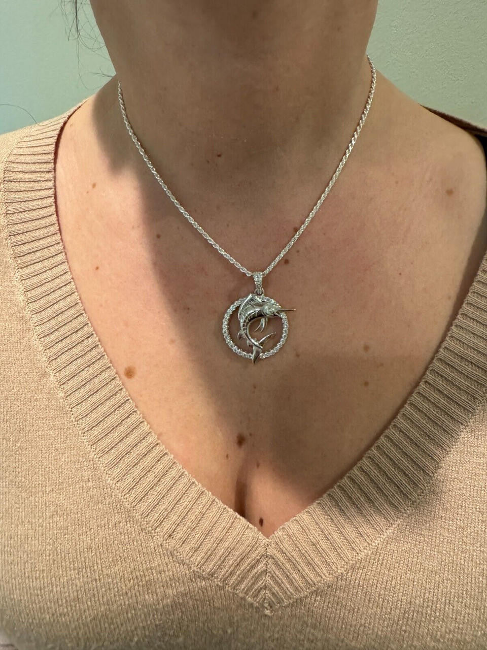 MOISSANITE 925 Silver / Gold Iced Swordfish Fishing Pendant Marlin Fish Necklace