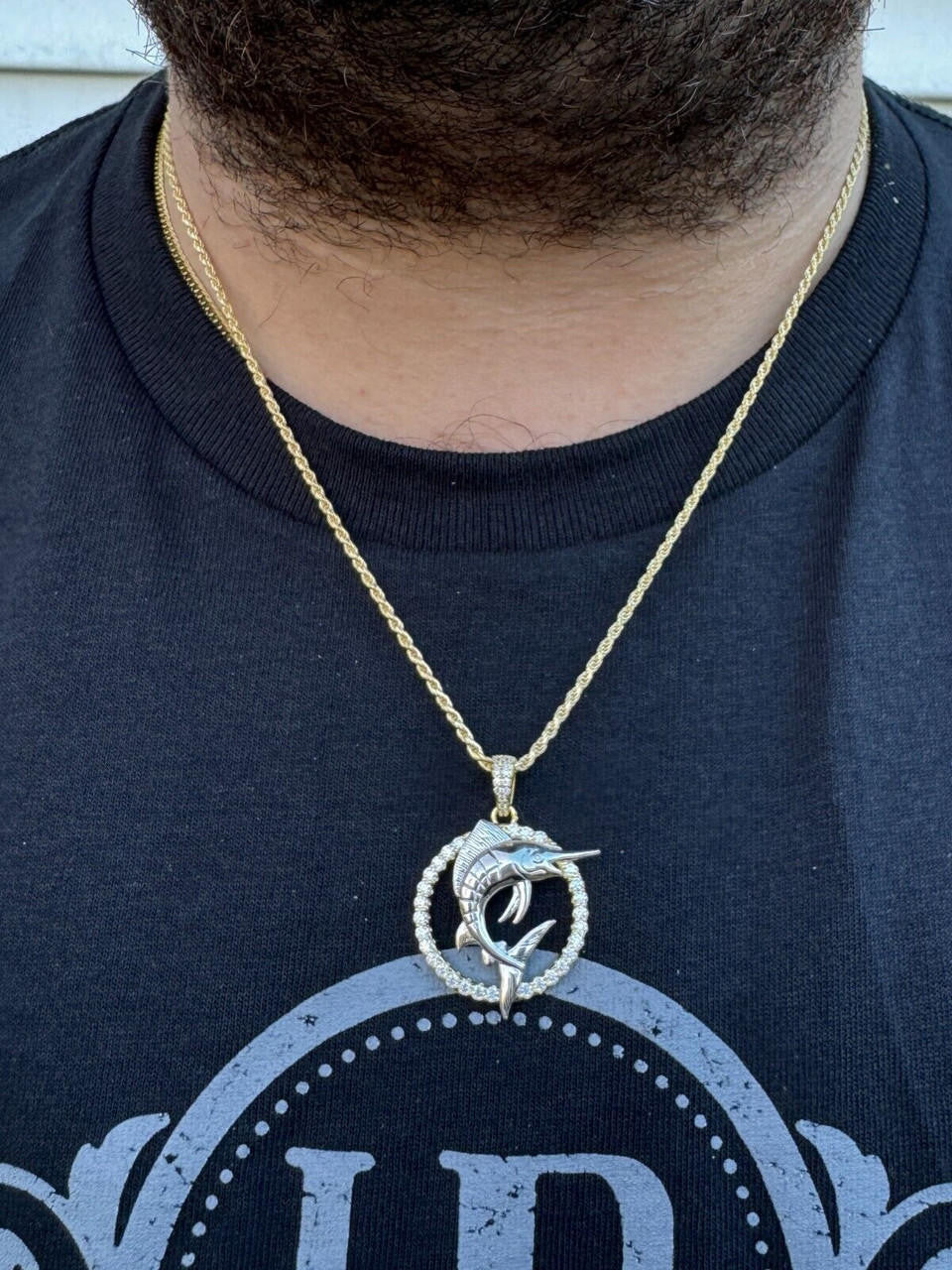 MOISSANITE 925 Silver / Gold Iced Swordfish Fishing Pendant Marlin Fish Necklace