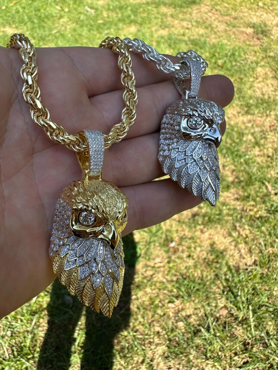 MOISSANITE 925 Silver Gold Plated Iced 3D Bald Eagle Pendant Hip Hop Necklace