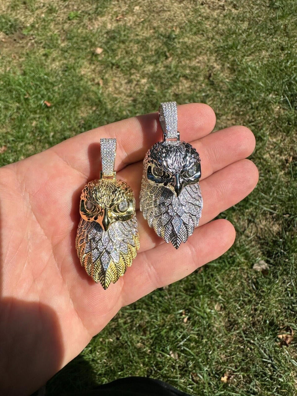 MOISSANITE 925 Silver Gold Plated Iced 3D Bald Eagle Pendant Hip Hop Necklace