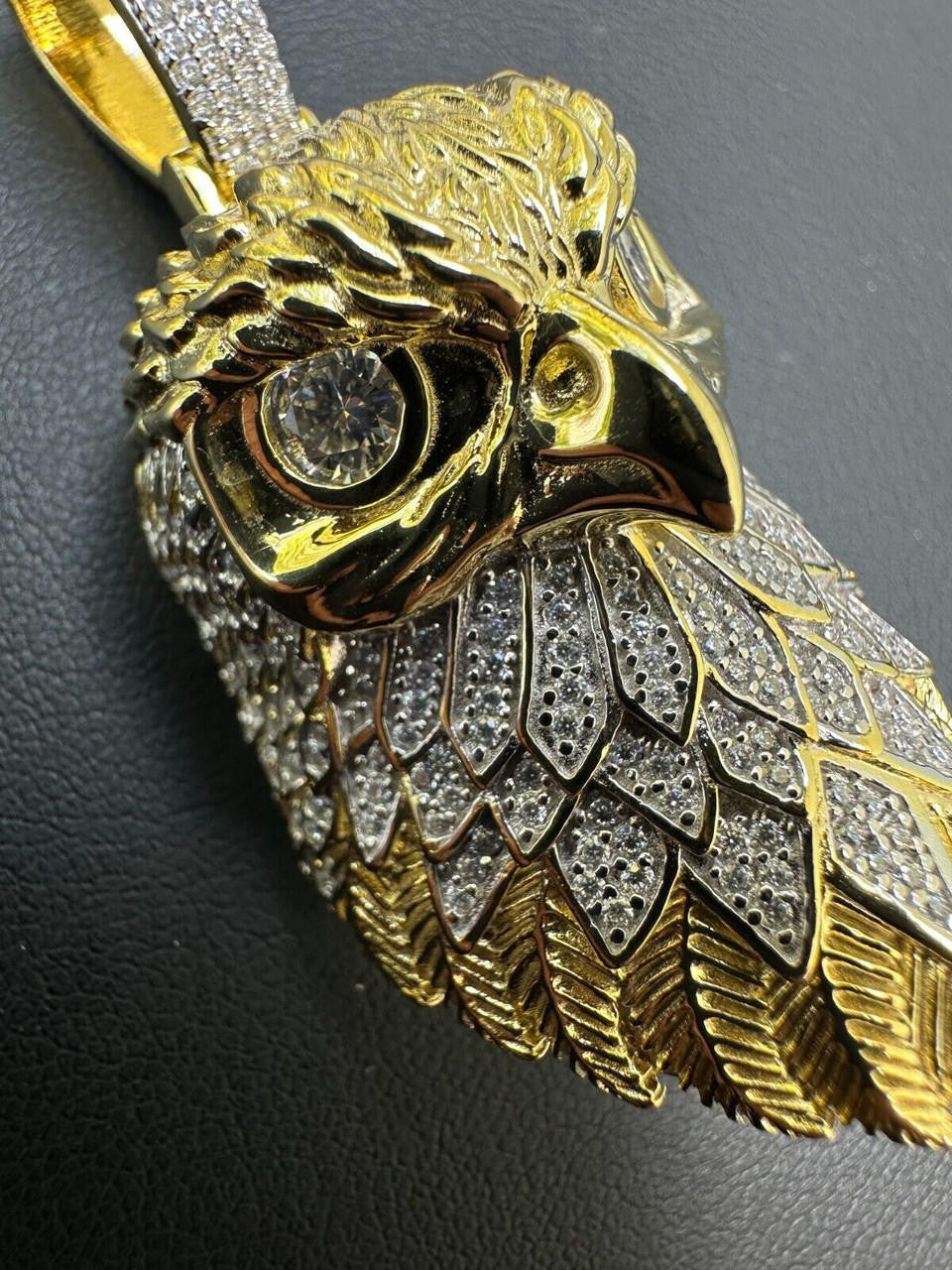 MOISSANITE 925 Silver Gold Plated Iced 3D Bald Eagle Pendant Hip Hop Necklace