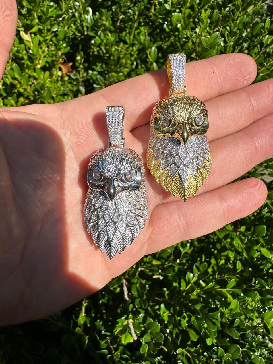 MOISSANITE 925 Silver Gold Plated Iced 3D Bald Eagle Pendant Hip Hop Necklace