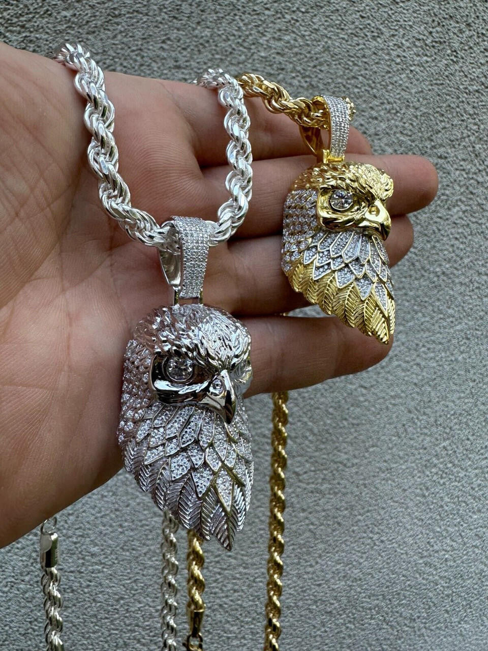 MOISSANITE 925 Silver Gold Plated Iced 3D Bald Eagle Pendant Hip Hop Necklace