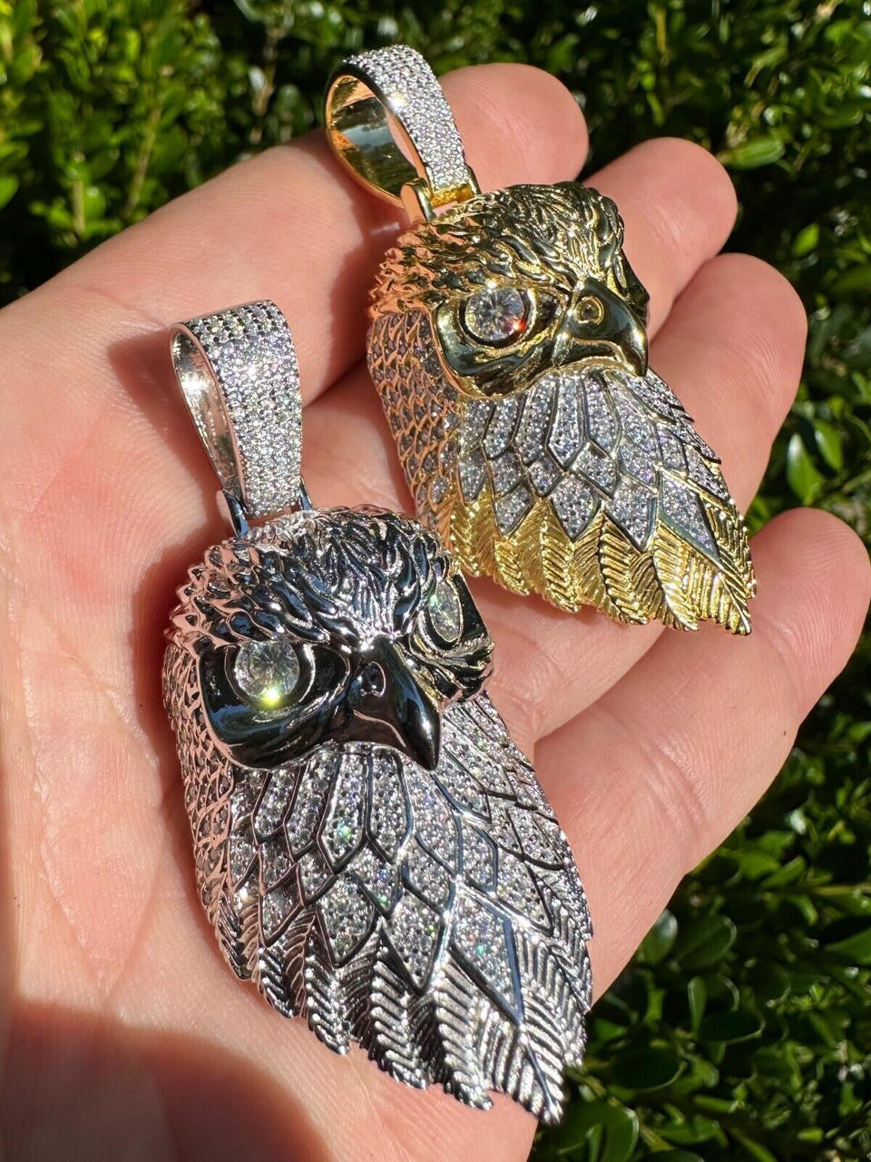 MOISSANITE 925 Silver Gold Plated Iced 3D Bald Eagle Pendant Hip Hop Necklace