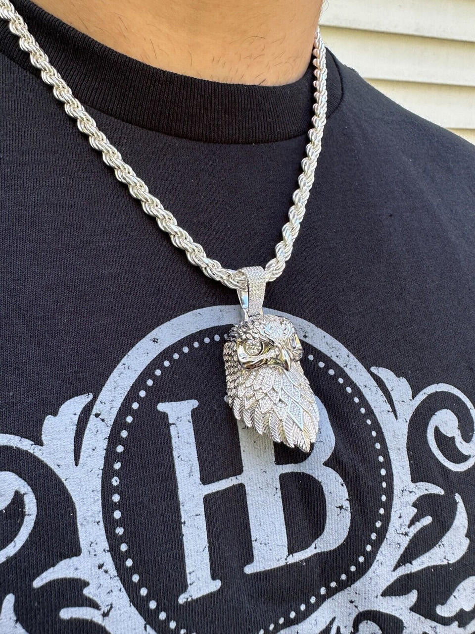 MOISSANITE 925 Silver Gold Plated Iced 3D Bald Eagle Pendant Hip Hop Necklace