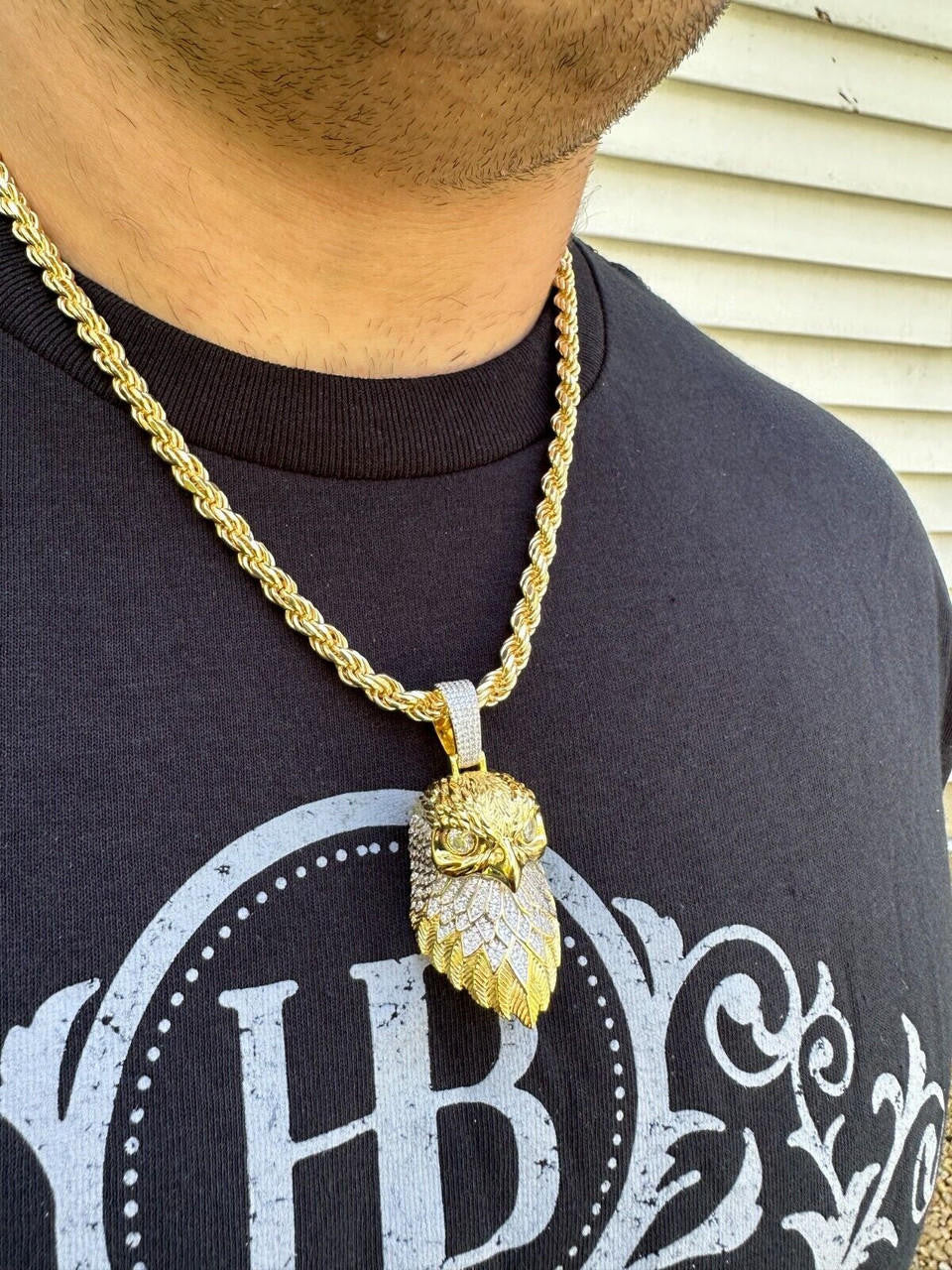 MOISSANITE 925 Silver Gold Plated Iced 3D Bald Eagle Pendant Hip Hop Necklace