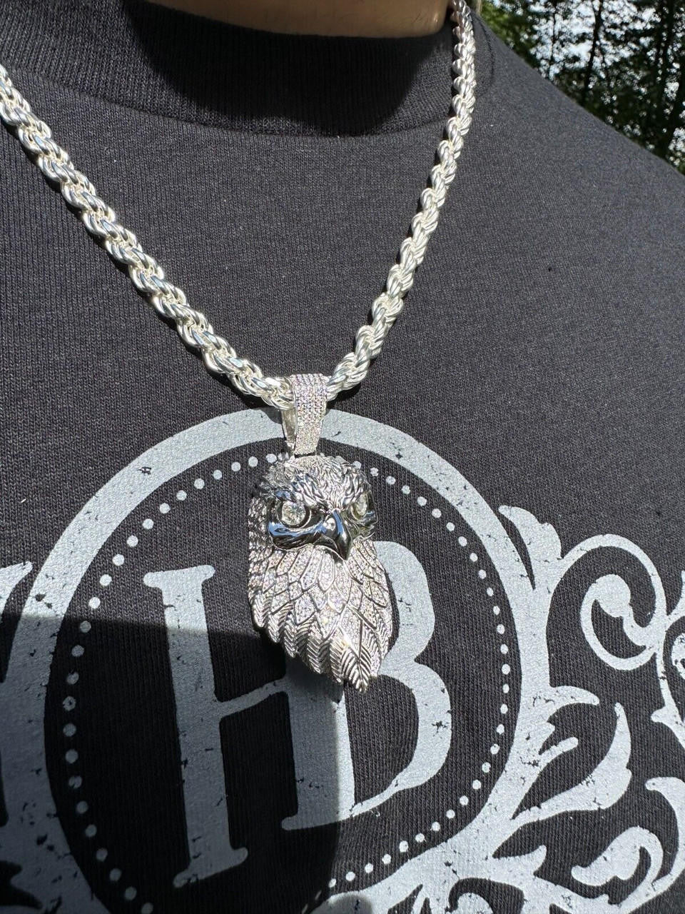MOISSANITE 925 Silver Gold Plated Iced 3D Bald Eagle Pendant Hip Hop Necklace