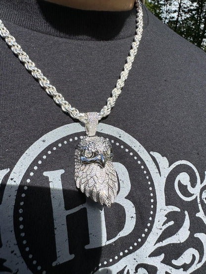 MOISSANITE 925 Silver Gold Plated Iced 3D Bald Eagle Pendant Hip Hop Necklace