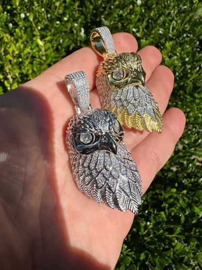 MOISSANITE 925 Silver Gold Plated Iced 3D Bald Eagle Pendant Hip Hop Necklace