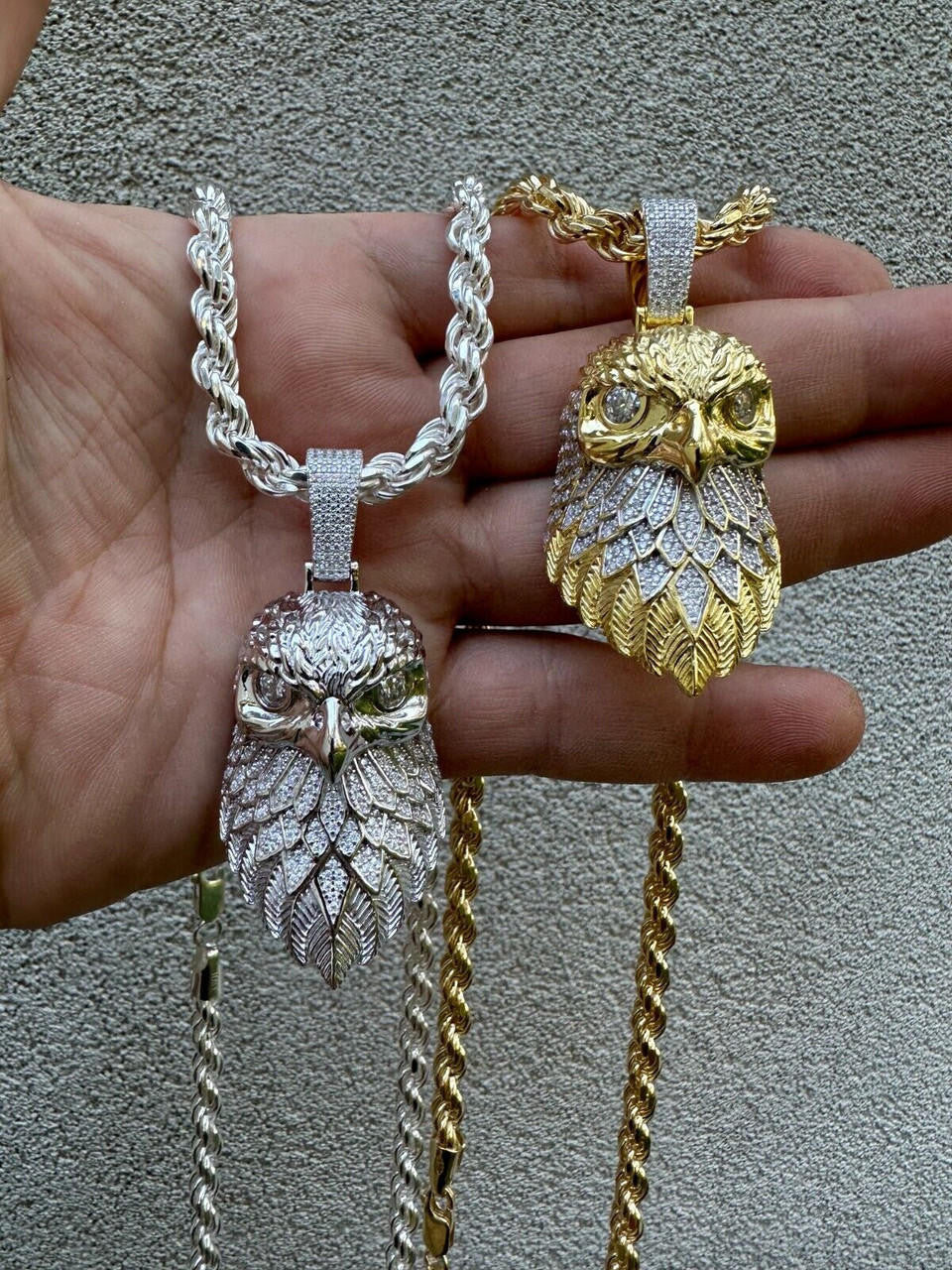 MOISSANITE 925 Silver Gold Plated Iced 3D Bald Eagle Pendant Hip Hop Necklace
