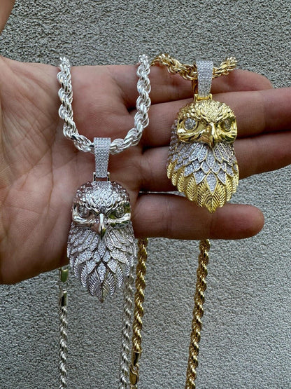 MOISSANITE 925 Silver Gold Plated Iced 3D Bald Eagle Pendant Hip Hop Necklace
