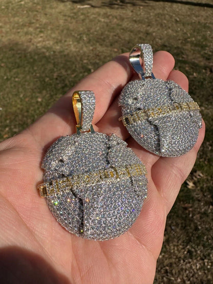 MOISSANITE 925 Silver/Gold Plated Iced World Is Mine Globe Map Pendant Necklace