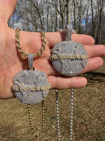 MOISSANITE 925 Silver/Gold Plated Iced World Is Mine Globe Map Pendant Necklace