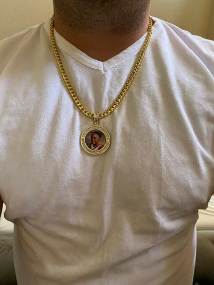 MOISSANITE Baguette Custom Photo Memory Pendant - 14k Yellow/Rose Gold Vermeil Or 925 Silver - Medium 2"