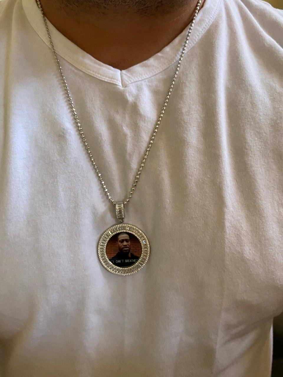 MOISSANITE Baguette Custom Photo Memory Pendant - 14k Yellow/Rose Gold Vermeil Or 925 Silver - Medium 2"