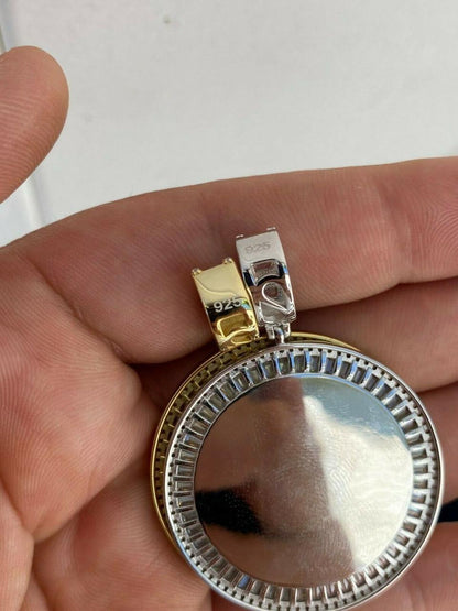 MOISSANITE Baguette Custom Photo Memory Pendant - 14k Yellow/Rose Gold Vermeil Or 925 Silver - Medium 2"