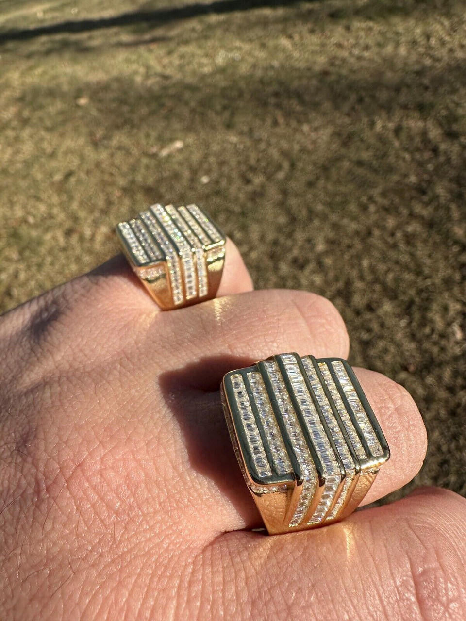 MOISSANITE Baguette Ring 14k Gold Over 925 Silver Iced Hip Hop Pass Diamond Test