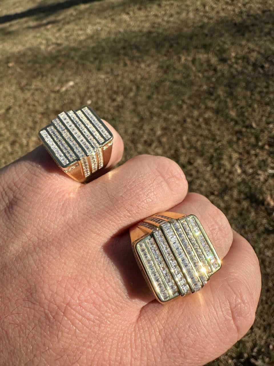 MOISSANITE Baguette Ring 14k Gold Over 925 Silver Iced Hip Hop Pass Diamond Test