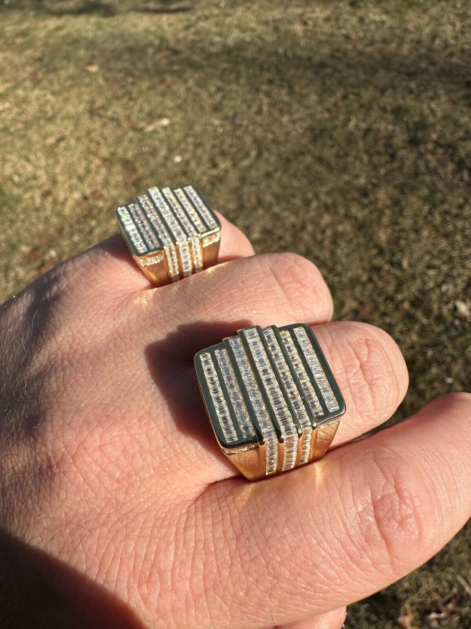 MOISSANITE Baguette Ring 14k Gold Over 925 Silver Iced Hip Hop Pass Diamond Test